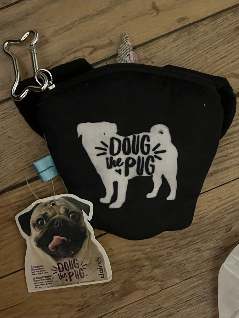 Super Cute Pug Dog Face W/Horn Zip Coin Wallet Pouch. New Keychain
